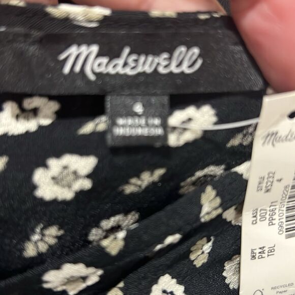 madewell ns232 Ruched V-Neck Mini Dress in Floral blk and wt nwt size 4 - Picture 11 of 13